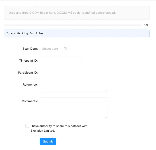 VoxelFlow upload portal with study workflow